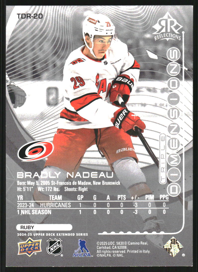 2024-25 Upper Deck Triple Dimensions Reflections Ruby #TDR20 Bradly Nadeau /500