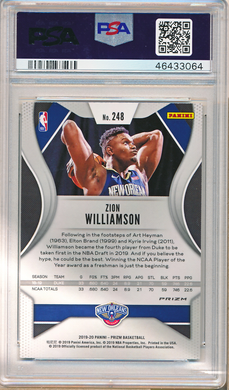 2019-20 Panini Prizm Prizms Green #248 Zion Williamson Rookie PSA 