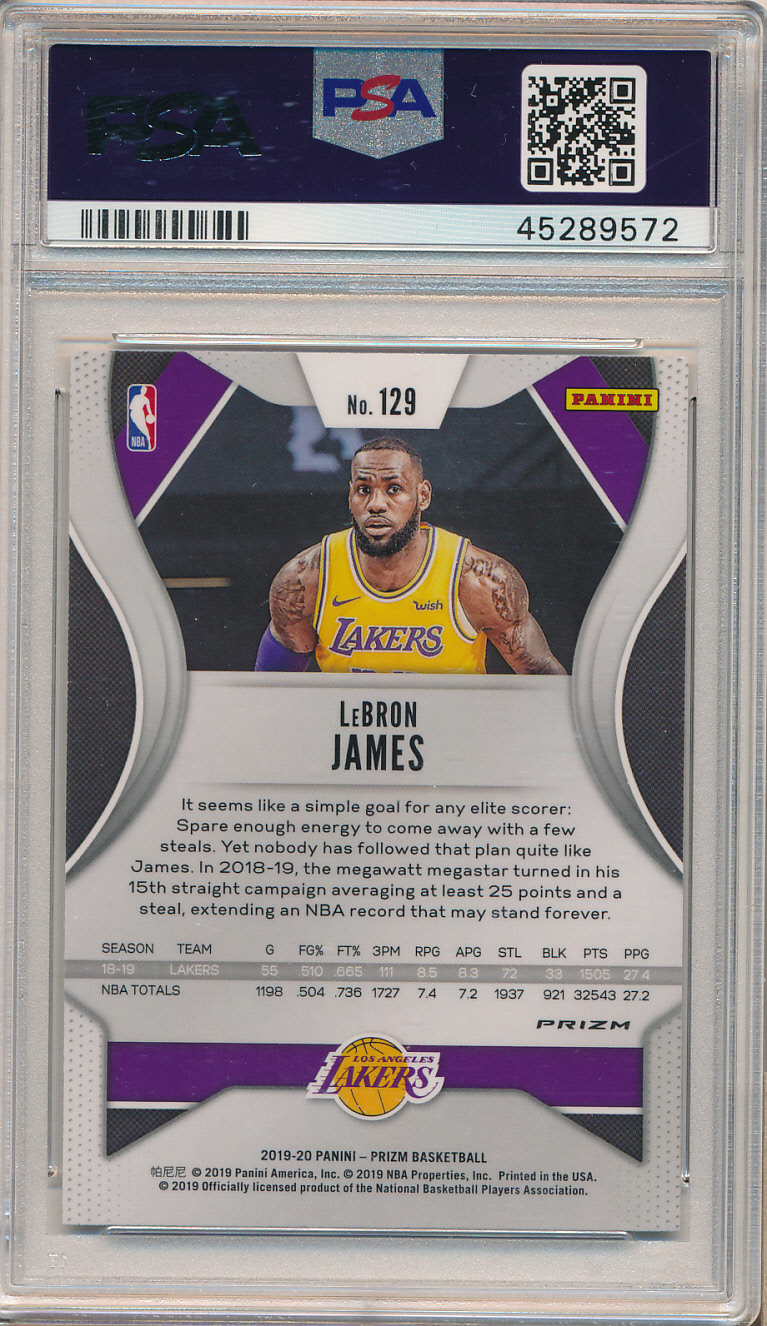 2019-20 Panini Prizm Prizms Silver #129 Lebron James PSA 10 Z28742
