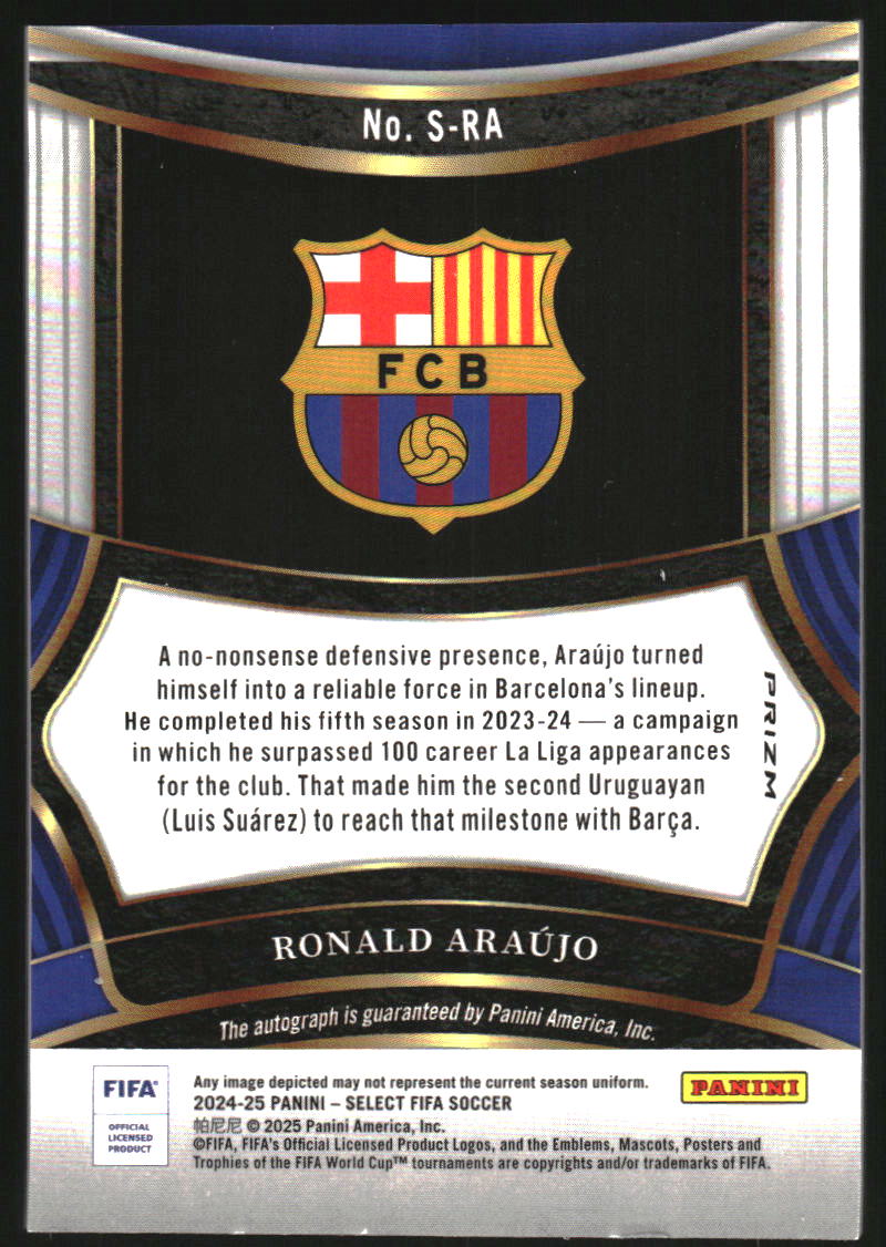 2024-25 Select FIFA Signatures FIFA #17 Ronald Araujo Auto