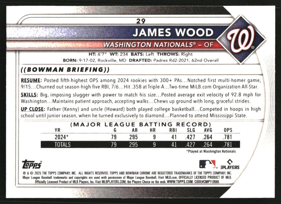 2025 Bowman Chrome Red Rookie Logo #29 James Wood