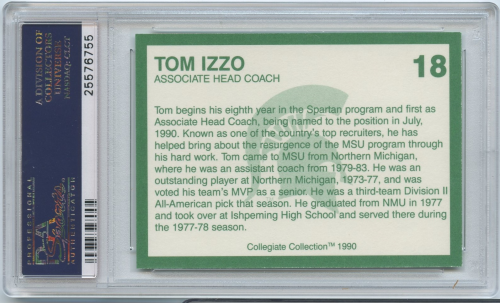 1990-91 Michigan State Collegiate Collection 20 #18 Tom Izzo CO back image