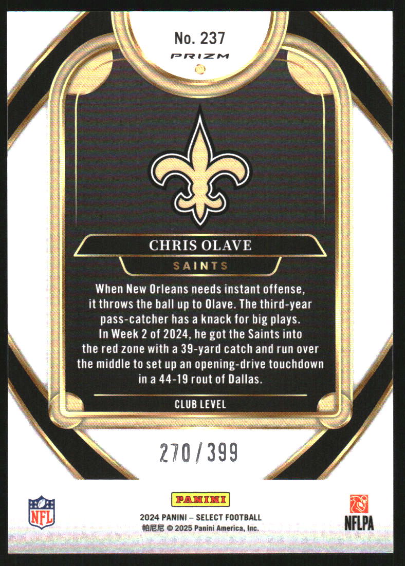 2024 Select Prizm Orange Shock #237 Chris Olave /399