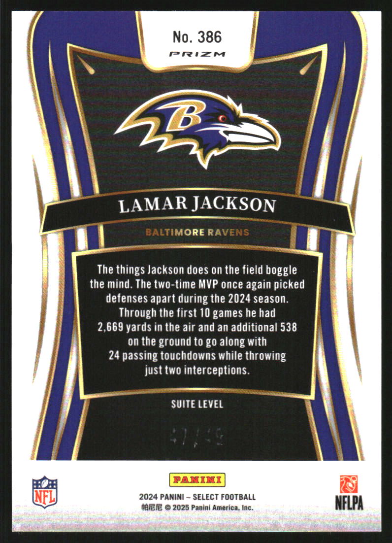 2024 Select Prizm Red #386 Lamar Jackson /49
