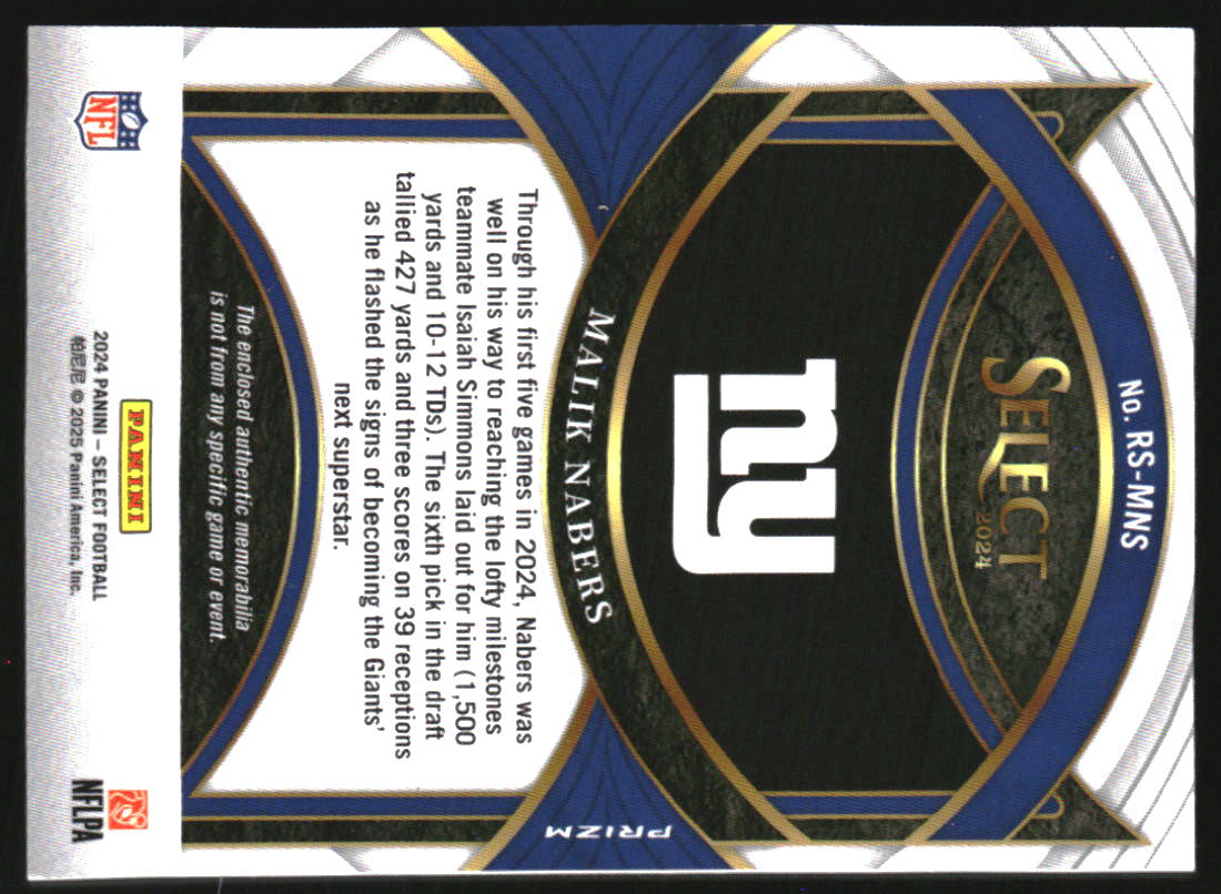 2024 Select Rookie Swatches Prizm Red #24 Malik Nabers Jersey