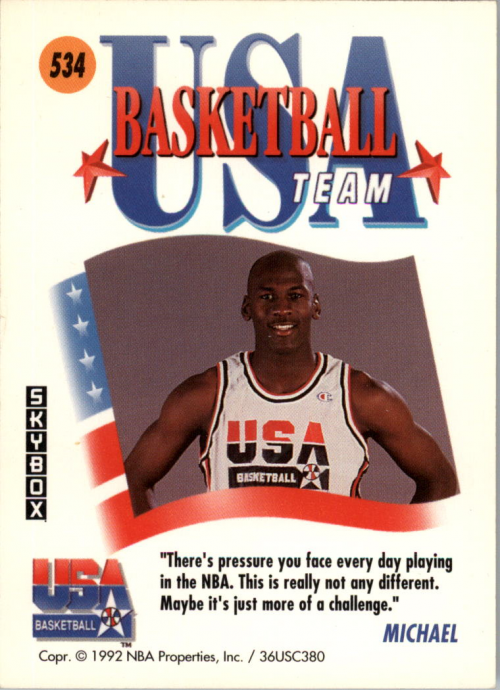 1991-92 SkyBox #534 Michael Jordan USA back image