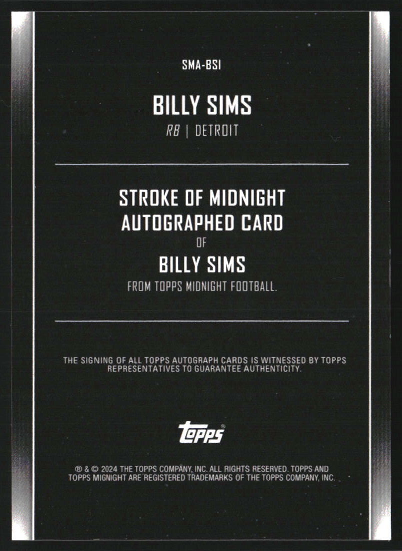 2024 Topps Midnight Stroke of Midnight Autographs Dusk #SMA-BSI Billy Sims
