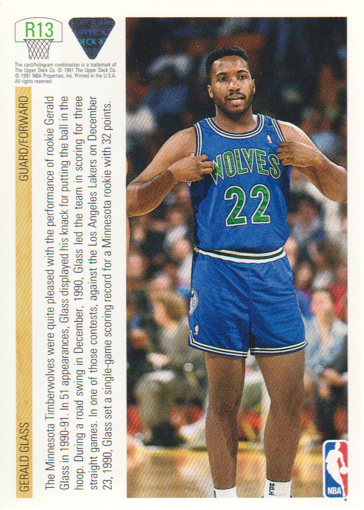 1991-92 Upper Deck Rookie Standouts #R13 Gerald Glass back image