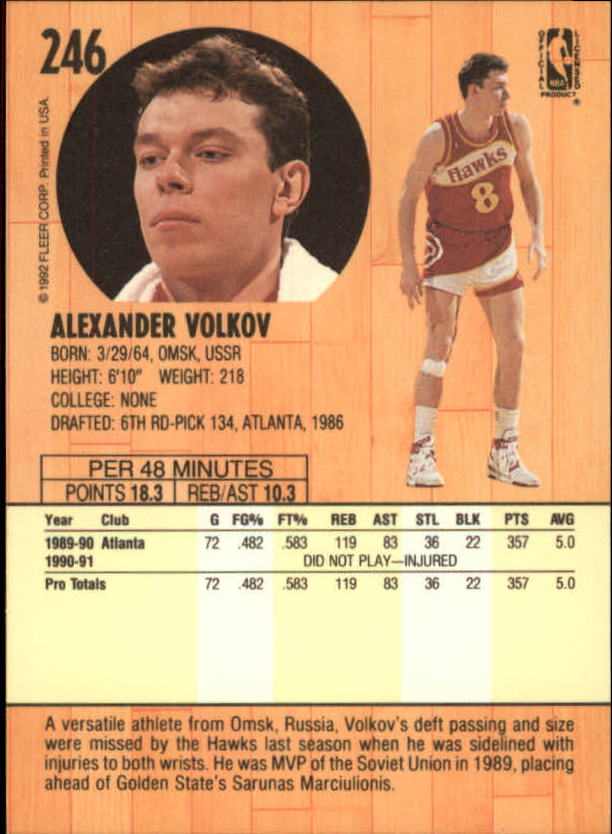 1991-92 Fleer #246 Alexander Volkov back image