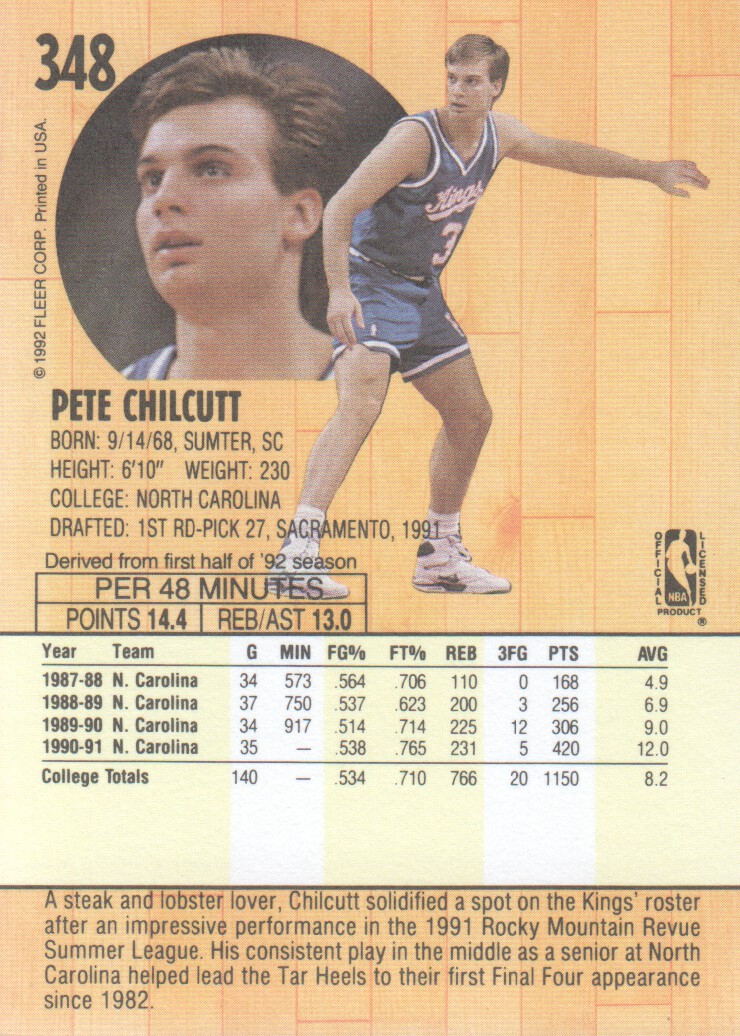 1991-92 Fleer #348 Pete Chilcutt RC back image