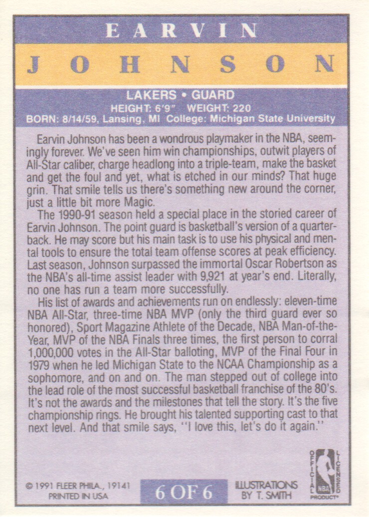 1991-92 Fleer Pro-Visions #6 Magic Johnson back image