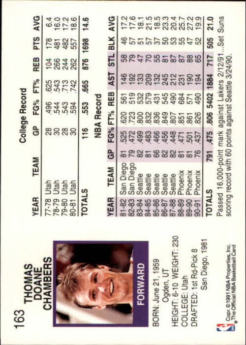 1991-92 Hoops #163 Tom Chambers back image