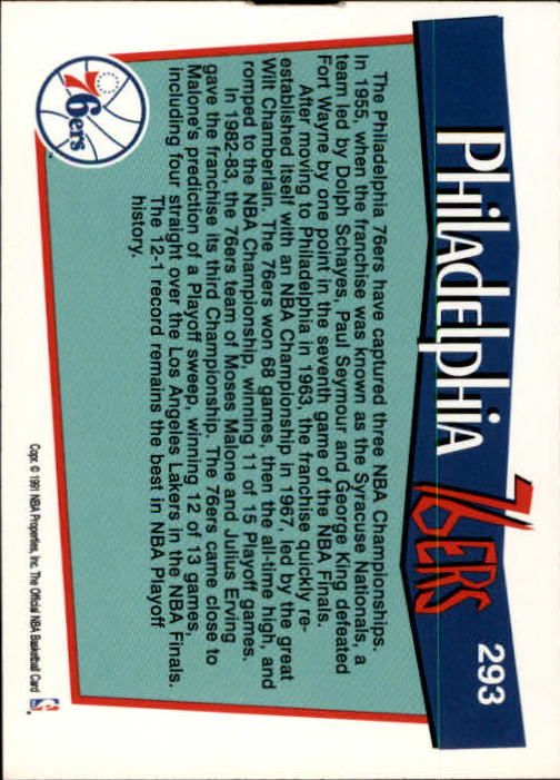 1991-92 Hoops #293 Philadelphia 76ers TC back image