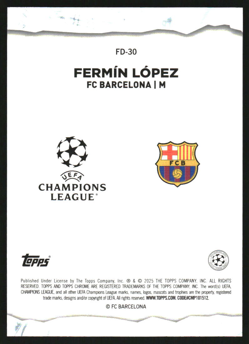 2024-25 Topps Chrome UEFA Club Competitions Final Destination Aqua Refractors #FD30 Fermin Lopez /99