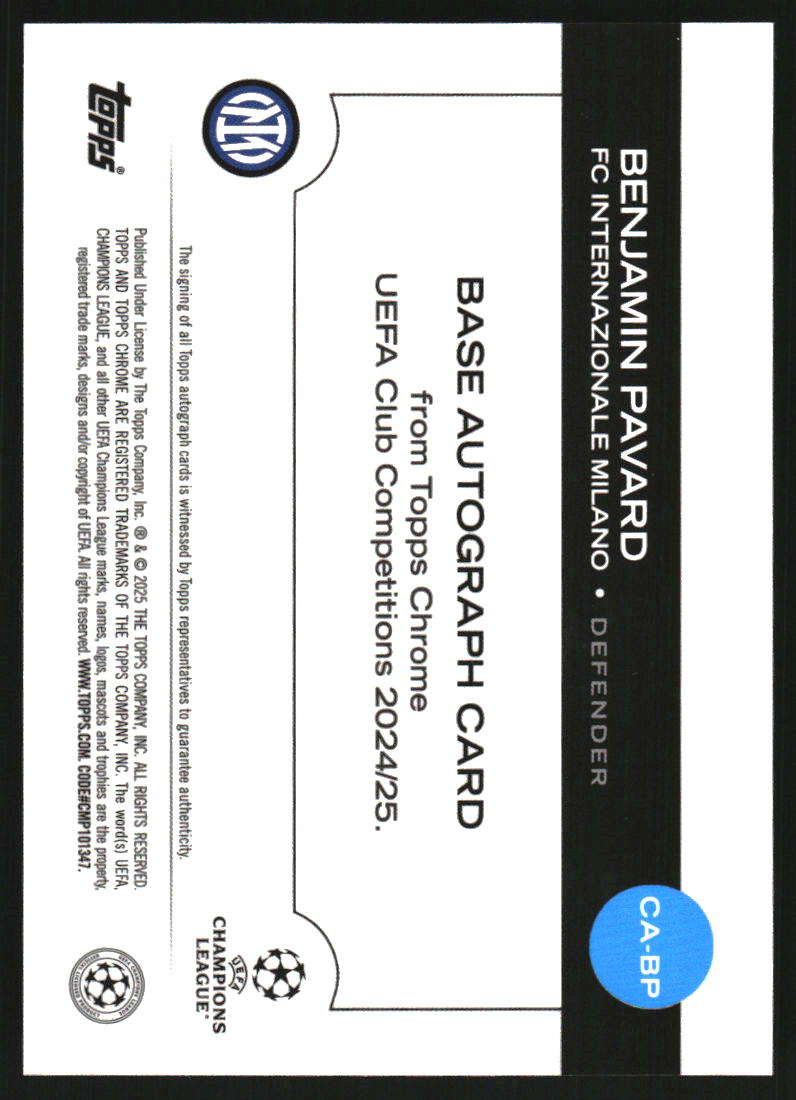 2024-25 Topps Chrome UEFA Club Competitions Autographs Gold Geometric Refractors #CABP Benjamin Pavard Auto /50