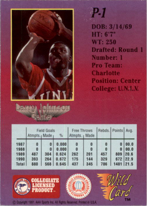 1991-92 Wild Card Promos #P1 Larry Johnson back image