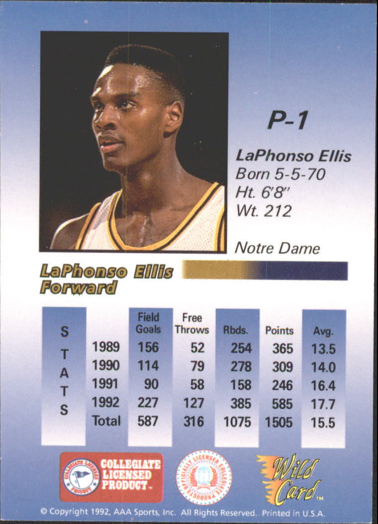 1991-92 Wild Card Redemption Prototypes #P1 LaPhonso Ellis back image
