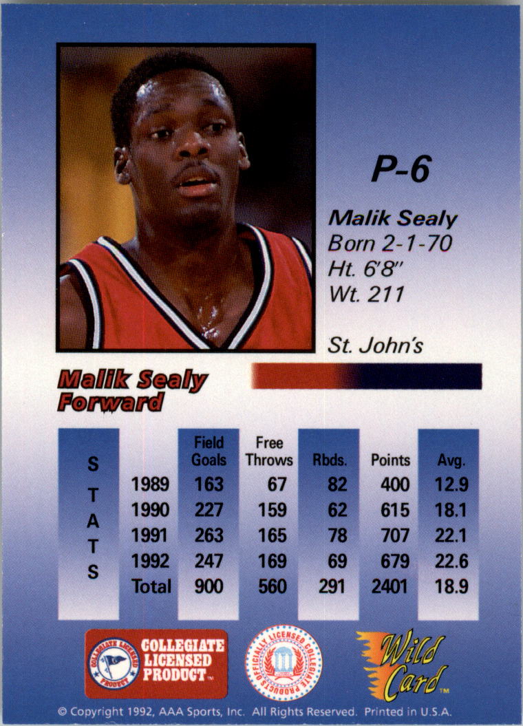 1991-92 Wild Card Redemption Prototypes #P6 Malik Sealy back image