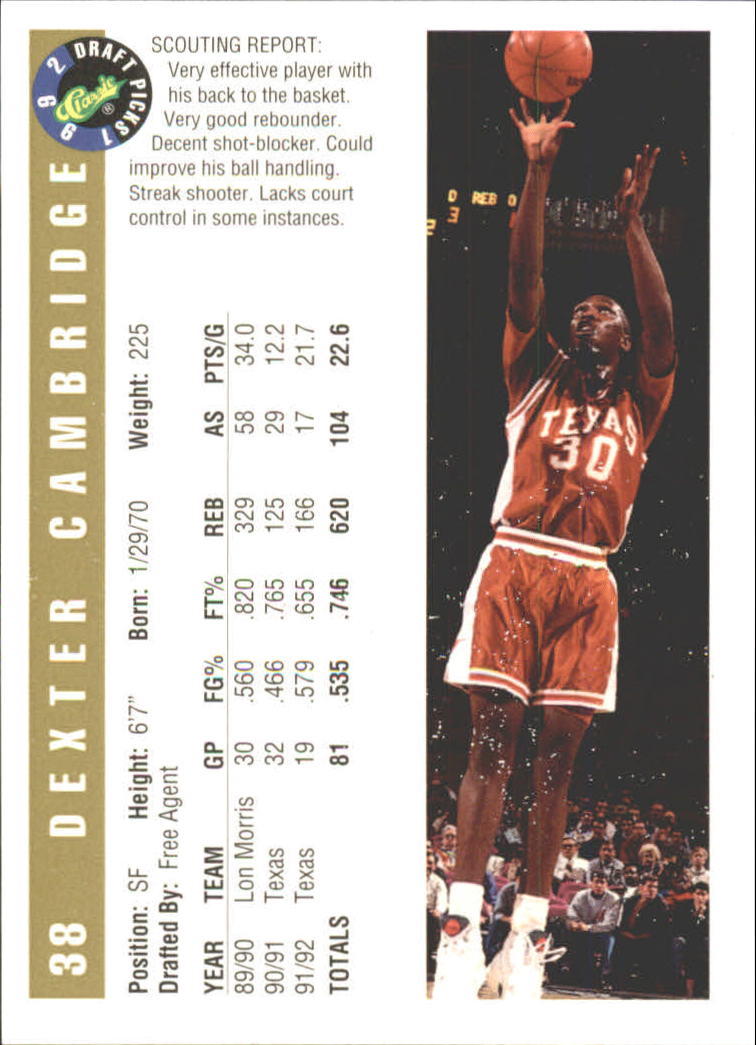 1992 Classic Gold #38 Dexter Cambridge back image