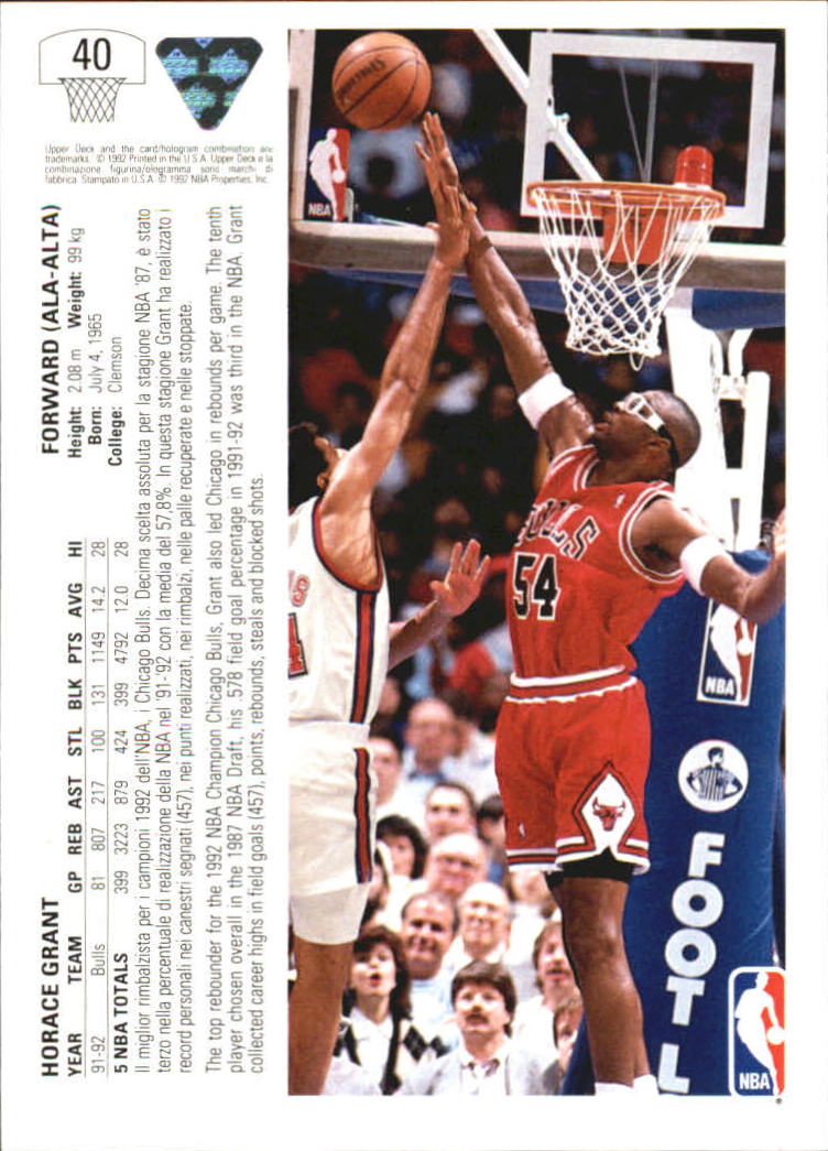 1991-92 Upper Deck International Italian Bulls Basketball Card #40 Horace Grant | eBay