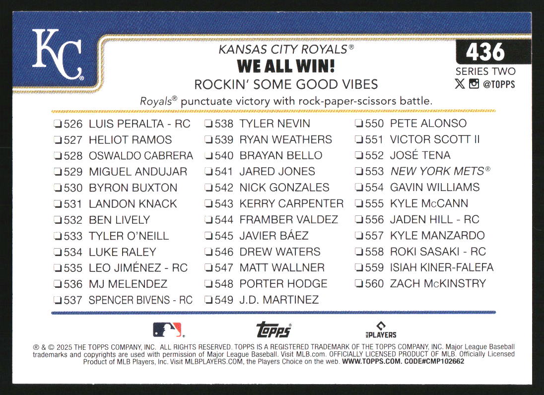 2025 Topps #436 We All Win!/Bobby Witt Jr/Salvador Perez/Michael Massey/Tyler Gentry