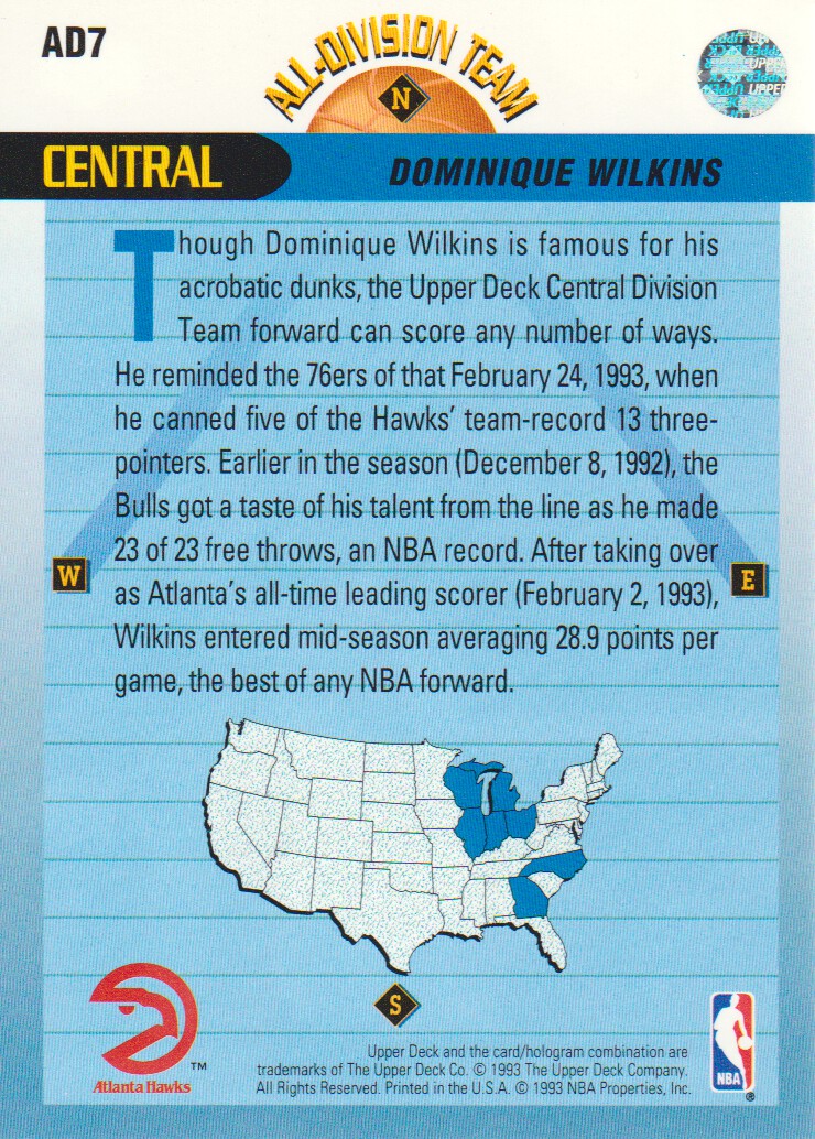 1992-93 Upper Deck All-Division #AD7 Dominique Wilkins back image