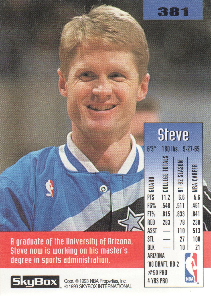 1992-93 SkyBox #381 Steve Kerr back image