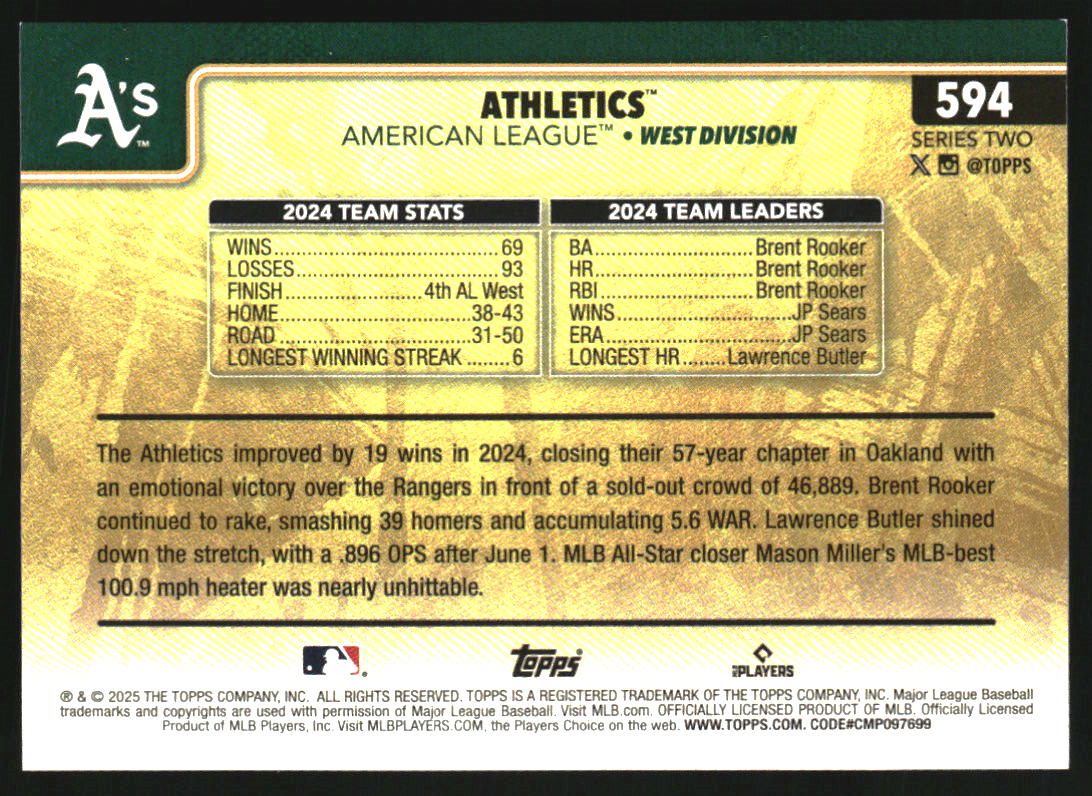 2025 Topps Golden Mirror Image Variations #594 Oakland Athletics
