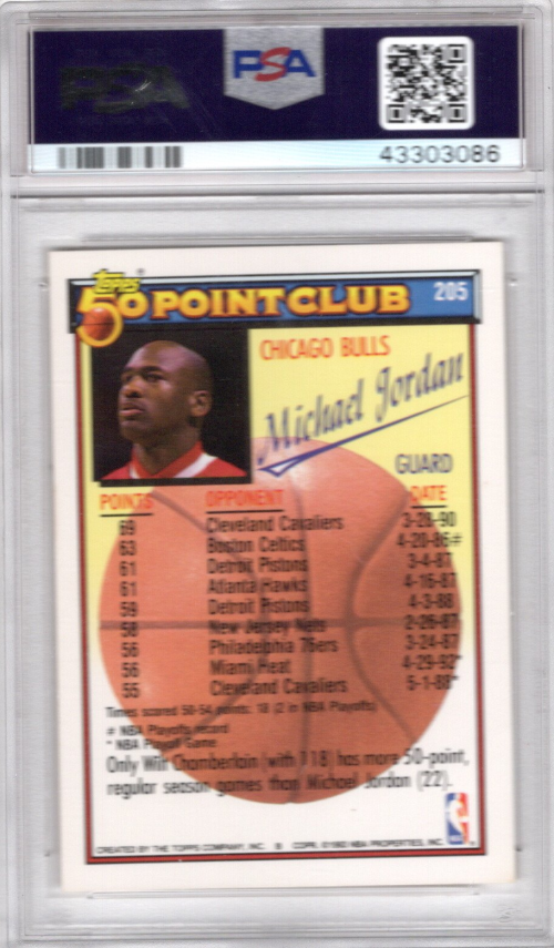 1992-93 Topps Gold #205 Michael Jordan 50P back image