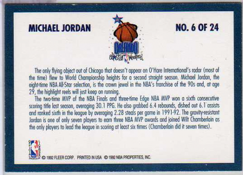 1992-93 Fleer All-Stars #6 Michael Jordan ! back image
