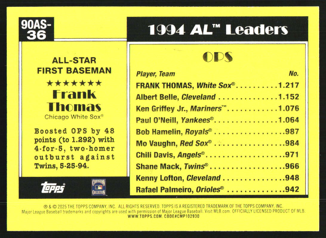 2025 Topps '90 Topps All Star #90AS36 Frank Thomas