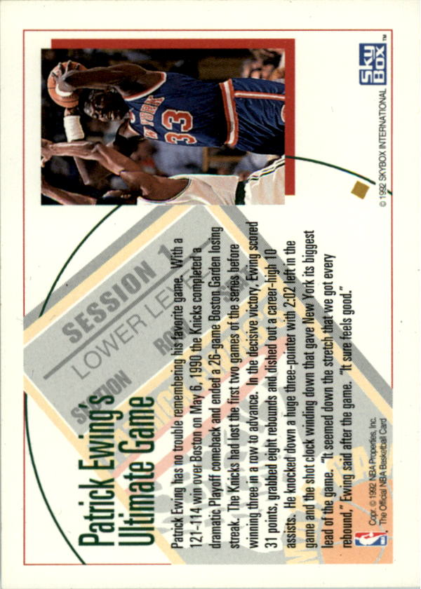 1992-93 Hoops #NNO Patrick Ewing Game/His Ultimate Game back image