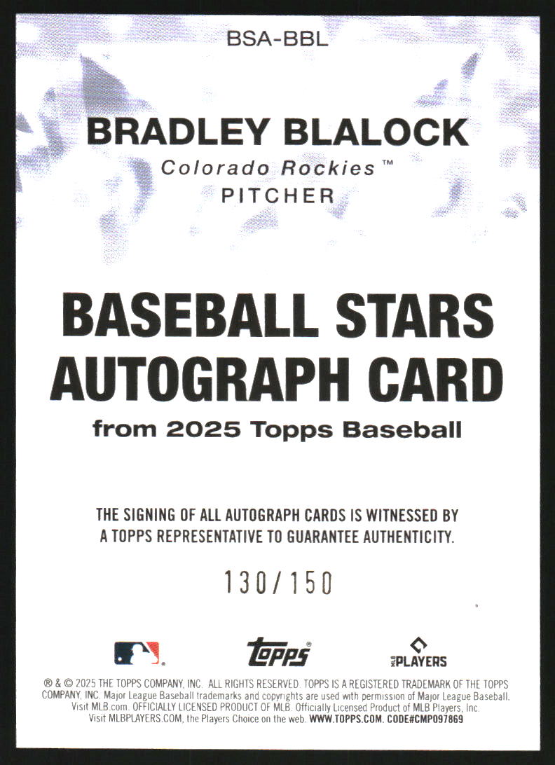 2025 Topps Baseball Stars Autographs Blue #BSABBL Bradley Blalock S2 Auto /150