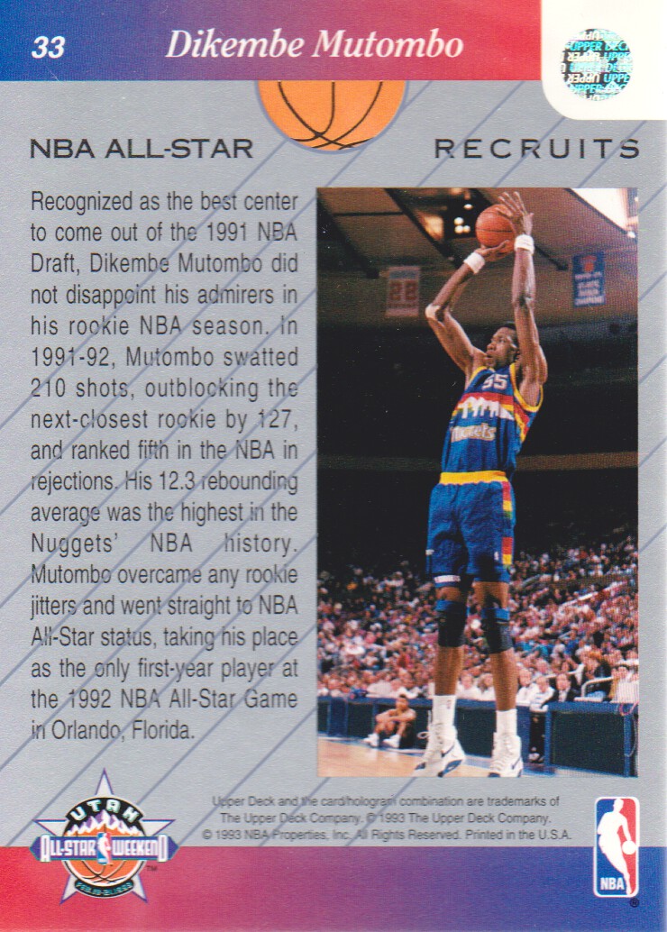 1992-93 Upper Deck All-Star Weekend #33 Dikembe Mutombo back image