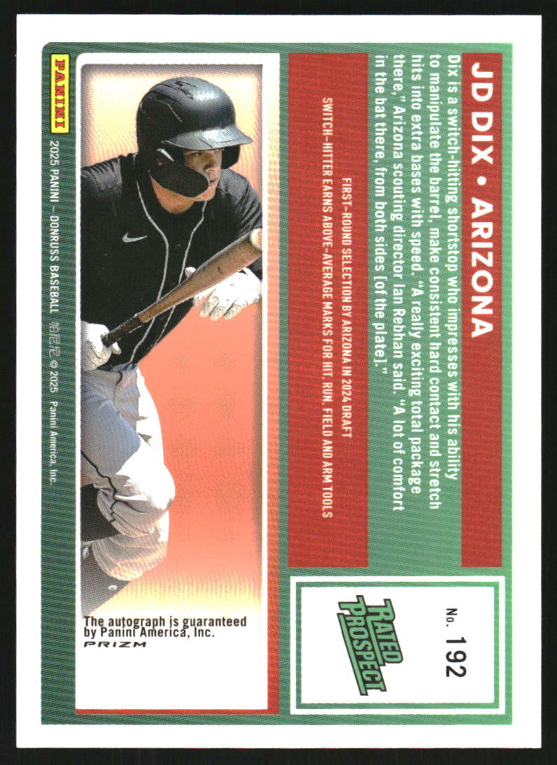 2025 Donruss Optic Rated Prospects Signatures #192 JD Dix Auto