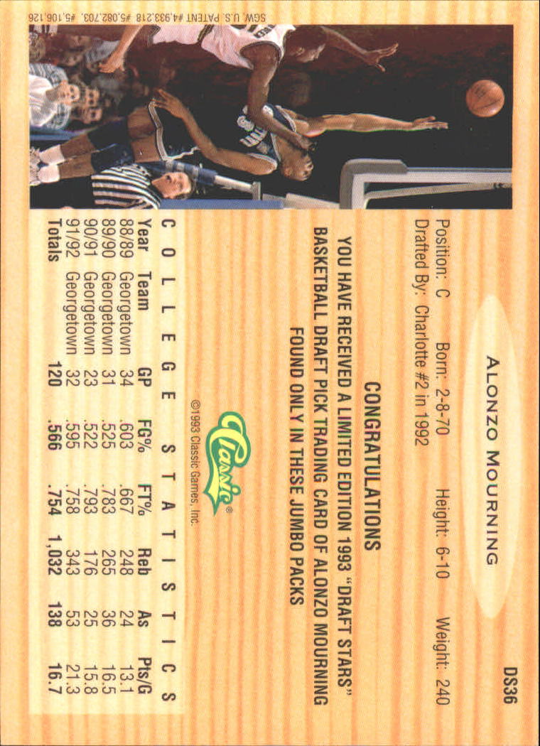 1993 Classic Chromium Draft Stars #DS36 Alonzo Mourning