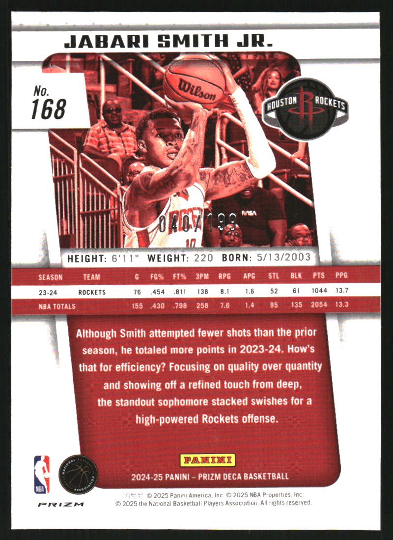2024-25 Prizm Deca Prizms Red #168 Jabari Smith Jr. /199