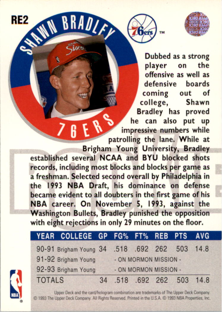 1993-94 Upper Deck Rookie Exchange Gold #RE2 Shawn Bradley back image