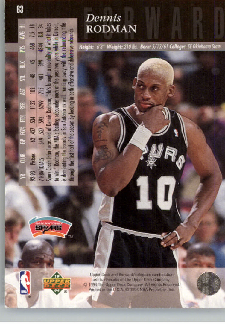 1993-94 Upper Deck SE Electric Court Gold #63 Dennis Rodman - NM-MT 1993-94 Upper Deck SE Electric Court Gold #63 Dennis Rodman - NM-MT