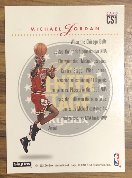 1993-94 SkyBox Premium Center Stage #CS1 Michael Jordan back image