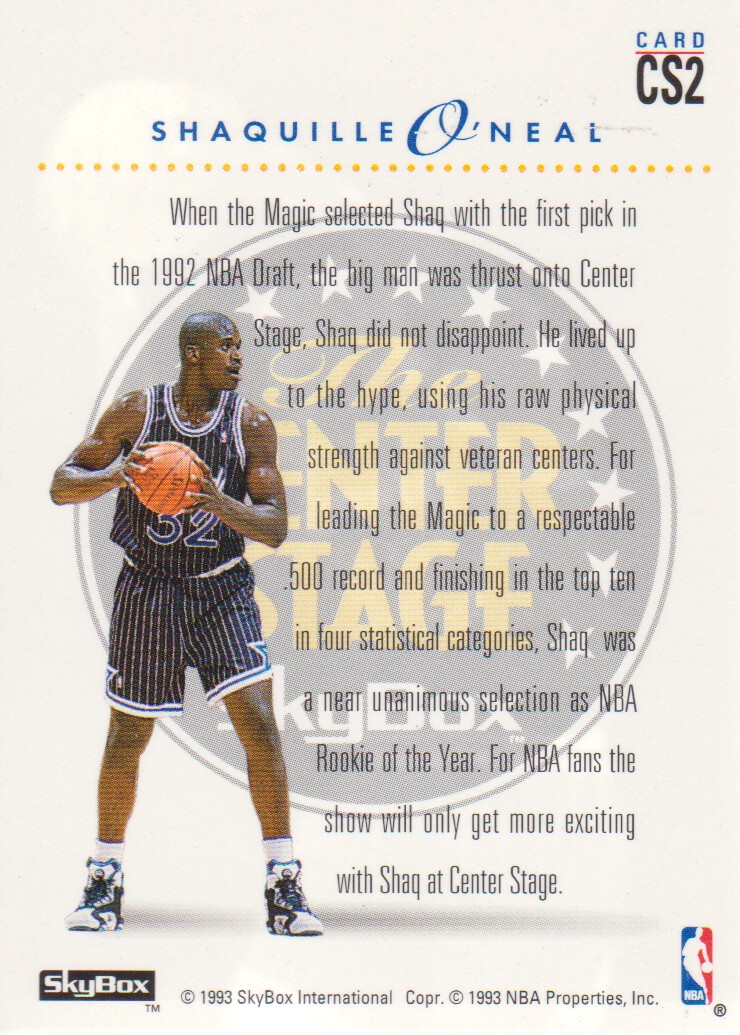 1993-94 SkyBox Premium Center Stage #CS2 Shaquille O'Neal back image