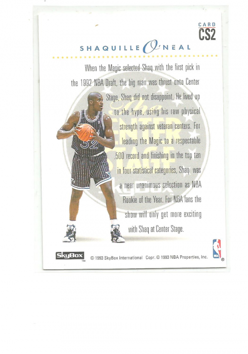 1993-94 SkyBox Premium Center Stage #CS2 Shaquille O'Neal back image