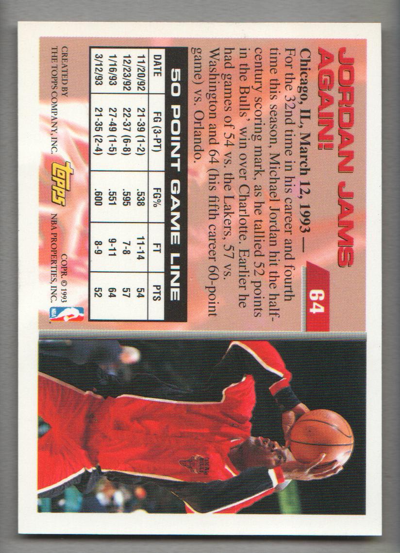 1993-94 Topps Gold #64 Michael Jordan 50P back image