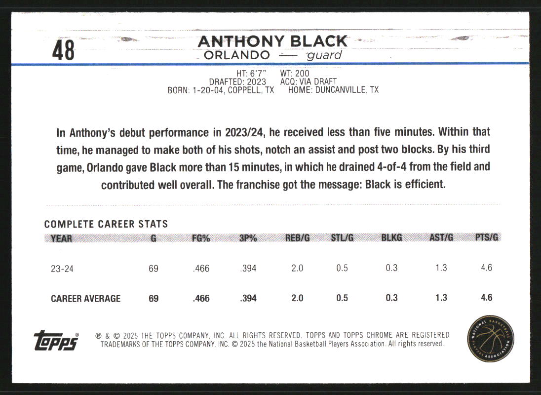 2024-25 Topps Chrome #48 Anthony Black