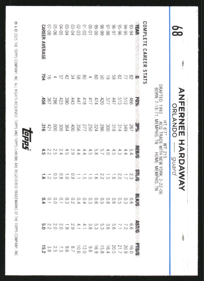 2024-25 Topps Chrome Topps Green Refractors #68 Anfernee Hardaway