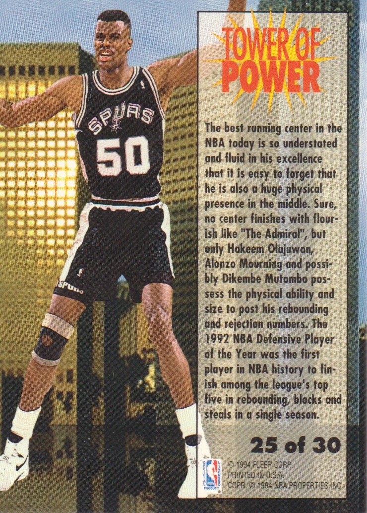 1993-94 Fleer Towers of Power #25 David Robinson back image