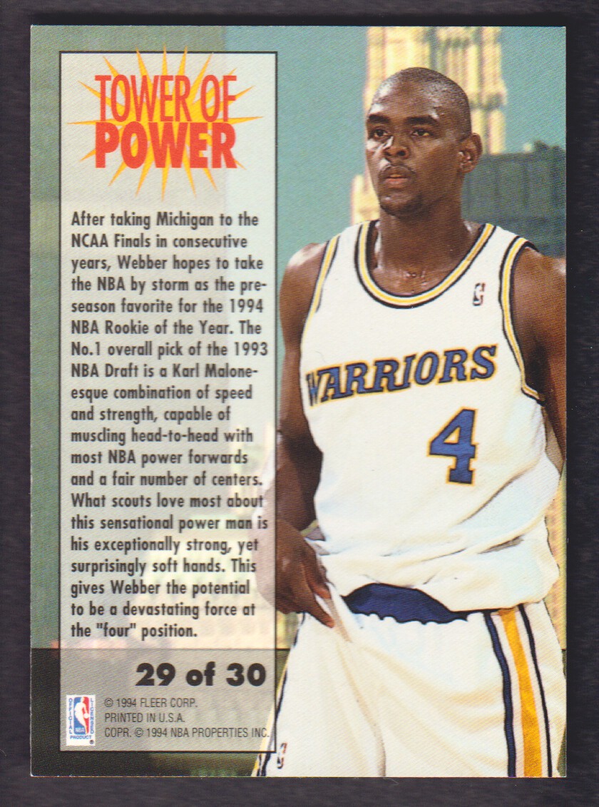 1993-94 Fleer Towers of Power #29 Chris Webber back image