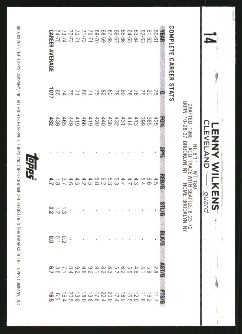 2024-25 Topps Chrome Green Wave Refractors #14 Lenny Wilkens