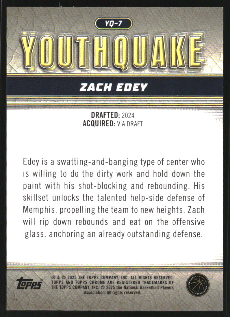 2024-25 Topps Chrome Youthquake White Geometric Refractors #YQ7 Zach Edey