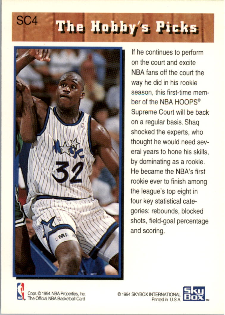 1993-94 Hoops Supreme Court #SC4 Shaquille O'Neal back image